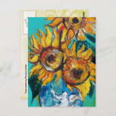 SONNENBLUMEN MIT CAT-Detail Postkarte (Vorne/Hinten)