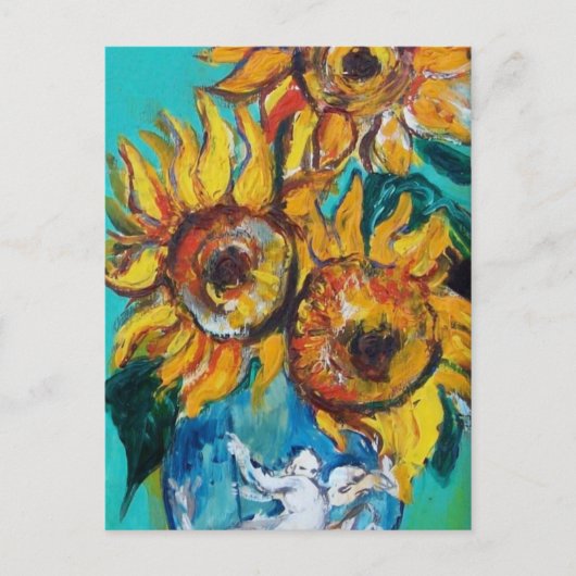 SONNENBLUMEN MIT CAT-Detail Postkarte (Vorderseite)