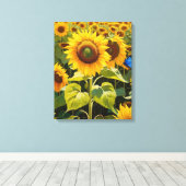 Sonnenblumen mit einem Blauen Schmetterling Leinwanddruck (Insitu (Holzboden))