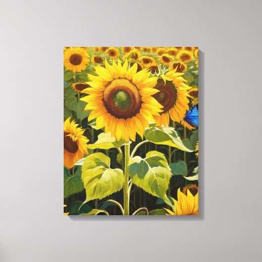 Sonnenblumen mit einem Blauen Schmetterling Leinwanddruck (Vorderseite)