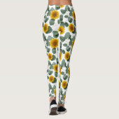 Sonnenblumen mit Eukalyptusblätter-Muster Leggings (Rückseite)