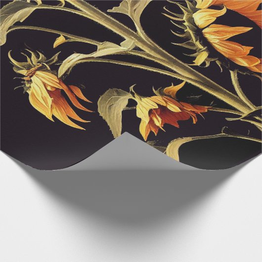 SONNENBLUMEN MIT GRÜNEN BLÄTTER IN SCHWARZ GESCHENKPAPIER (Ecke)