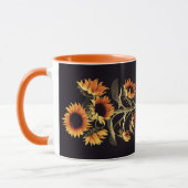 SONNENBLUMEN MIT GRÜNEN BLÄTTER IN SCHWARZ TASSE (Links)