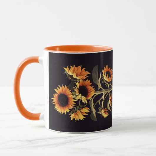 SONNENBLUMEN MIT GRÜNEN BLÄTTER IN SCHWARZ TASSE (Links)