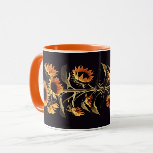 SONNENBLUMEN MIT GRÜNEN BLÄTTER IN SCHWARZ TASSE (Vorderseite Links)