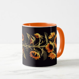 SONNENBLUMEN MIT GRÜNEN BLÄTTER IN SCHWARZ TASSE