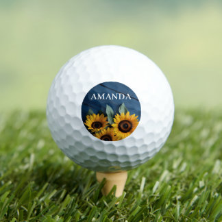 Sonnenblumen mit individuellem Namen auf navyblaue Golfball