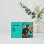 SONNENBLUMEN MIT KATZE, blau Visitenkarte (Stehend Vorderseite)