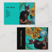 SONNENBLUMEN MIT KATZE, blau Visitenkarte (Vorne/Hinten)