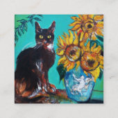 SONNENBLUMEN MIT KATZE IN BLAUEM TURQUOISE QUADRATISCHE VISITENKARTE (Rückseite)