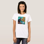 SONNENBLUMEN MIT KATZE IN BLAUEM TURQUOISE T-Shirt (Vorne ganz)