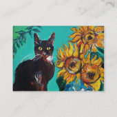 SONNENBLUMEN MIT KATZE IN BLAUEM TURQUOISE VISITENKARTE (Rückseite)