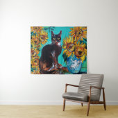 SONNENBLUMEN MIT KATZE IN BLAUEM TURQUOISE WANDTEPPICH (Beispiel (Horizontal))
