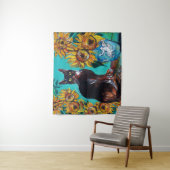 SONNENBLUMEN MIT KATZE IN BLAUEM TURQUOISE WANDTEPPICH (Beispiel)