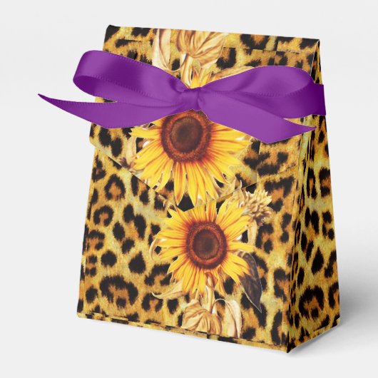 SONNENBLUMEN MIT LEOPARD FUR BOW SOMMER PARTY GESCHENKSCHACHTEL (Vorderseite)