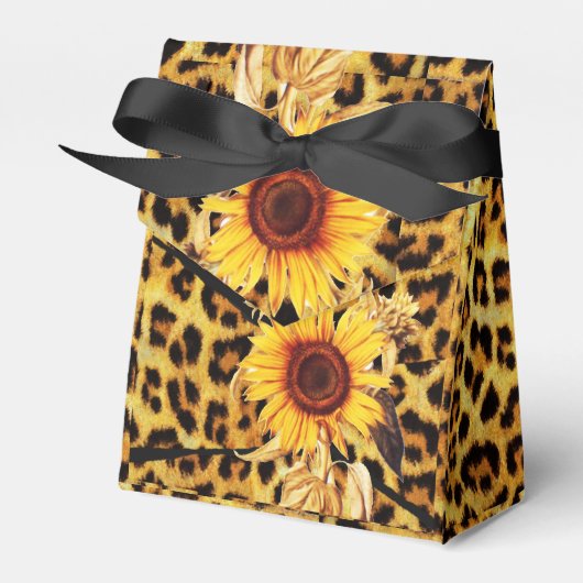 SONNENBLUMEN MIT LEOPARD FUR BOW SOMMER PARTY GESCHENKSCHACHTEL (Vorderseite)