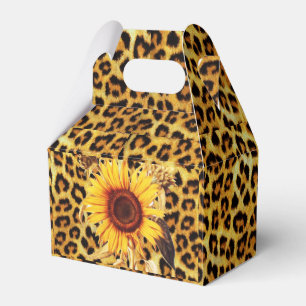 SONNENBLUMEN MIT LEOPARD FUR BOW SOMMER PARTY GESCHENKSCHACHTEL