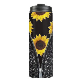 Sonnenblumen mit schwarzem Glitzer im Zipper-Desig Thermosbecher