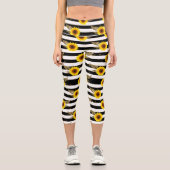 Sonnenblumen mit schwarzen und weißen horizontalen capri leggings (Vorderseite)