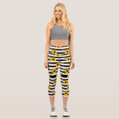 Sonnenblumen mit schwarzen und weißen horizontalen capri leggings (Vorderseite)