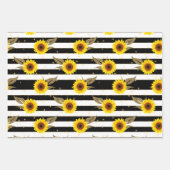 Sonnenblumen mit schwarzen und weißen horizontalen geschenkpapier set (Vorderseite 2)