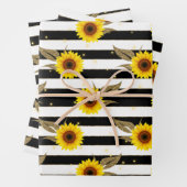 Sonnenblumen mit schwarzen und weißen horizontalen geschenkpapier set (Beispiel)