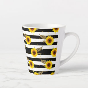 Sonnenblumen mit schwarzen und weißen horizontalen milchtasse