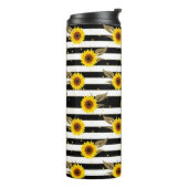 Sonnenblumen mit schwarzen und weißen horizontalen thermosbecher (Nach links gedreht)