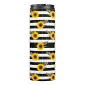 Sonnenblumen mit schwarzen und weißen horizontalen thermosbecher (Rückseite)