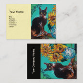 SONNENBLUMEN MIT SCHWARZER KATZE IN BLAUEM Elfenbe Visitenkarte (Vorne/Hinten)