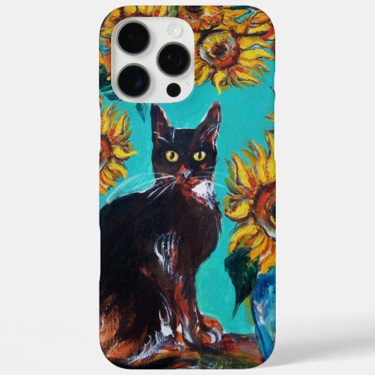 SONNENBLUMEN MIT SCHWARZER KATZE IN BLAUEM TURQUOI Case-Mate iPhone HÜLLE (Rückseite)