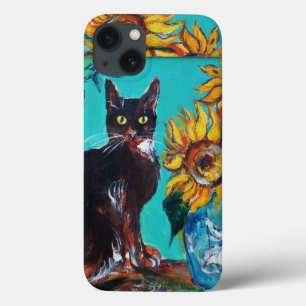 SONNENBLUMEN MIT SCHWARZER KATZE IN BLAUEM TURQUOI Case-Mate iPhone HÜLLE