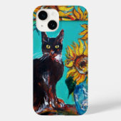 SONNENBLUMEN MIT SCHWARZER KATZE IN BLAUEM TURQUOI Case-Mate iPhone HÜLLE (Rückseite)