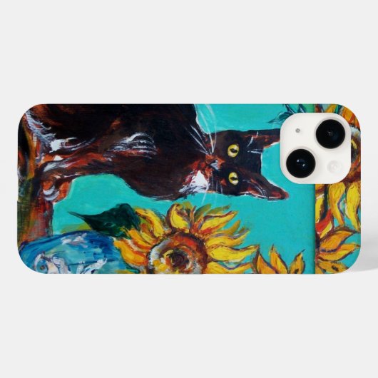 SONNENBLUMEN MIT SCHWARZER KATZE IN BLAUEM TURQUOI Case-Mate iPhone HÜLLE (Rückseite (Horizontal))