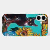 SONNENBLUMEN MIT SCHWARZER KATZE IN BLAUEM TURQUOI Case-Mate iPhone HÜLLE (Rückseite (Horizontal))