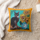 SONNENBLUMEN MIT SCHWARZER KATZE IN BLAUEM TURQUOI KISSEN (Decke)