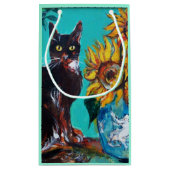 SONNENBLUMEN MIT SCHWARZER KATZE IN BLAUEM TURQUOI KLEINE GESCHENKTÜTE (Rückseite)