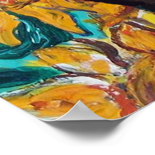 SONNENBLUMEN MIT SCHWARZER KATZE IN BLAUEM TURQUOI POSTER (Ecke)