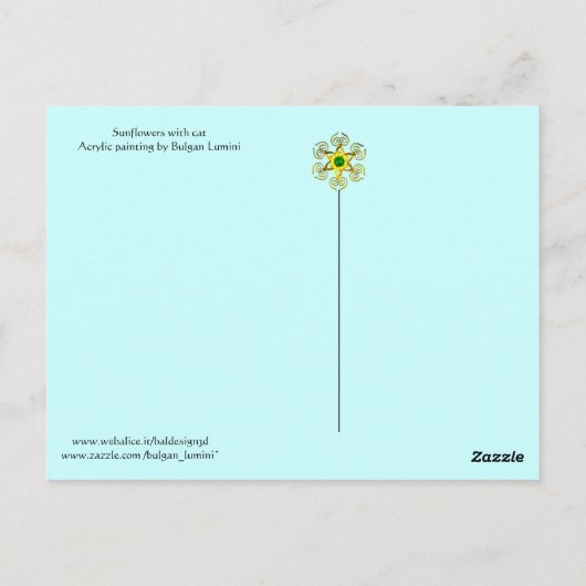 SONNENBLUMEN MIT SCHWARZER KATZE IN BLAUEM TURQUOI POSTKARTE (Rückseite)