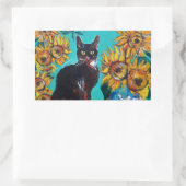 SONNENBLUMEN MIT SCHWARZER KATZE IN BLAUEM TURQUOI RECHTECKIGER AUFKLEBER (Tasche)