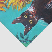 SONNENBLUMEN MIT SCHWARZER KATZE IN BLAUEM TURQUOI SEIDENPAPIER (Ausschnitt)