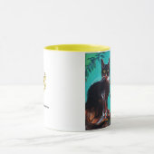 SONNENBLUMEN MIT SCHWARZER KATZE IN BLAUEM TURQUOI TASSE (Zentrum)