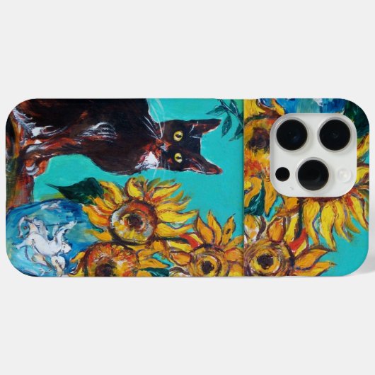 SONNENBLUMEN MIT SCHWARZER KATZE IN BLUE TURQUOISE Case-Mate iPhone HÜLLE (Rückseite (Horizontal))