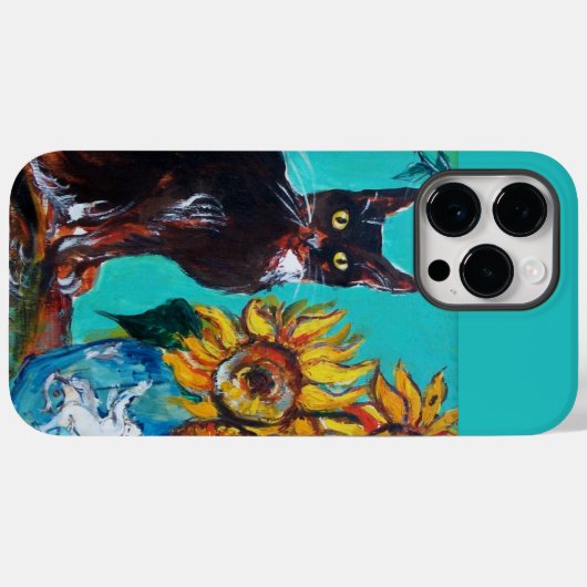 SONNENBLUMEN MIT SCHWARZER KATZE IN BLUE TURQUOISE Case-Mate iPhone HÜLLE (Rückseite (Horizontal))