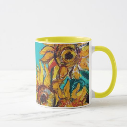 SONNENBLUMEN MIT SCHWARZER KATZE IN BLUE TURQUOISE TASSE (Rechts)