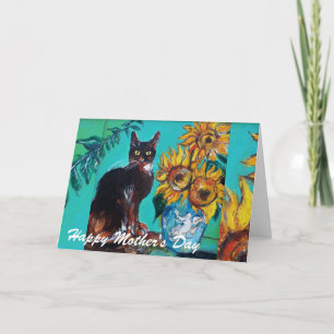 SONNENBLUMEN MIT SCHWARZER KATZE / Muttertag Karte