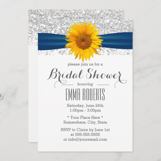 Sonnenblumen Modernes Silver Glitzer Brautparty Einladung (Vorne/Hinten)