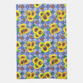 Sonnenblumen Monarch Butterflies Blaues Gingham Mu Geschirrtuch (Vertikal)