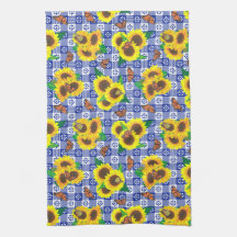 Sonnenblumen Monarch Butterflies Blaues Gingham Mu
