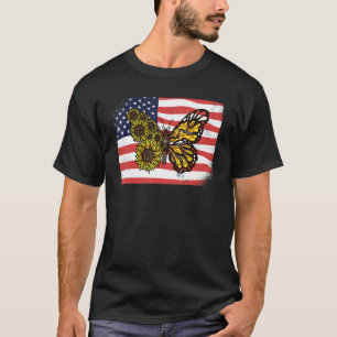 Sonnenblumen Monarch Schmetterlinge Patriotisch Am T-Shirt